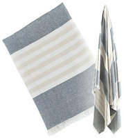 lulujo Turkish Towel - Navy & Oatmeal