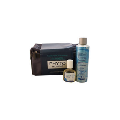 Phyto Homme Healthy Hair & Scalp Regimen Oil Control Kit by Phyto for Men - 3 Pc Kit 0.8oz Phytopolleine Universal Elixir, 6.7oz Phytopanama+ Intelligent Shampoo, Pouch