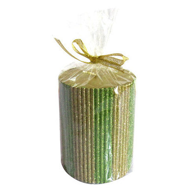 American Atelier Striped Glitter Pillar Candle Color: Emerald and Gold, Size: 4