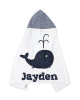 Hooded Whale Towel, White/Blue - Boogie Baby
