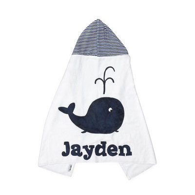 Hooded Whale Towel, White/Blue - Boogie Baby