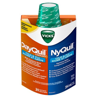 NyQuil™ Cold & Flu Nighttime Relief Liquid/DayQuil™ Cold & Flu Multi-Symptom Relief LiquiCaps™