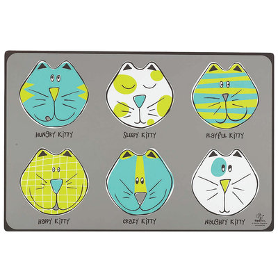 ORE Pet Comic Kitty Placemat - Blue & Green