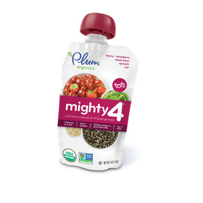 Plum Organics Mighty 4® Blends Cherry, Strawberry, Black Bean, Spinach & Oat