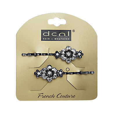 Dcnl Hair Accessories DCNL Black Flower Rhinestone Bobbies
