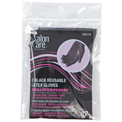 Salon Care 2 Count Black Reusable Latex Gloves Small