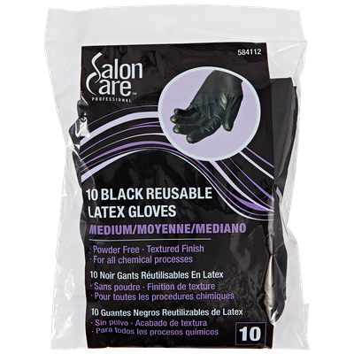 Salon Care 10 Count Black Reusable Latex Gloves Medium