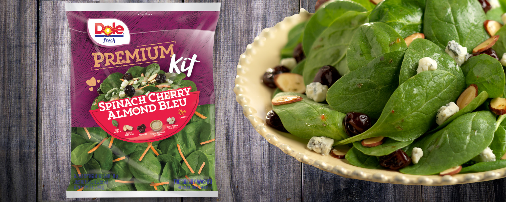 Dole Fresh Premium Spinach Cherry Almond Bleu Kit