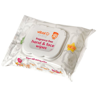 Vital Baby Fragrance Free Hand & Face Wipes - 30 ct