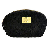 Victoria's Secret Black Satin Flowers Cosmetic Clutch Case