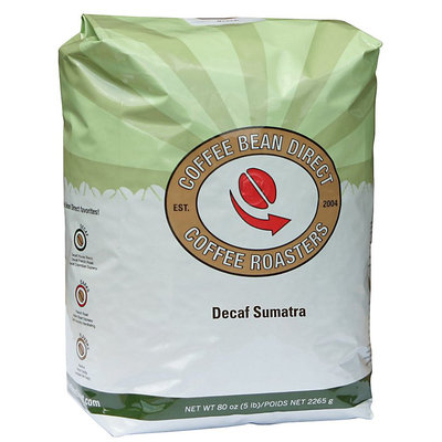 Coffee Bean Direct Decaf Sumatra, Whole Bean Coffee, 5 lb Bag