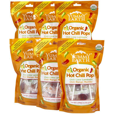 YummyEarth Organic Lollipops, Hot Chili Pops, 3 oz Pouches, 6 pk