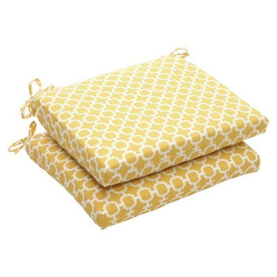 Pillow Perfect Outdoor 2-Piece Chair Cushion Set - Yellow/White Geometric