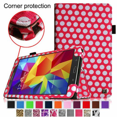 Fintie Folio Premium Vegan Leather Case Cover for Samsung Galaxy Tab 4 8.0 inch Tablet, Polka Dot Pink