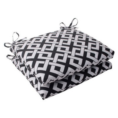 Pillow Perfect Outdoor 2-Piece Square Seat Cushion Set - Black/White Boxed In