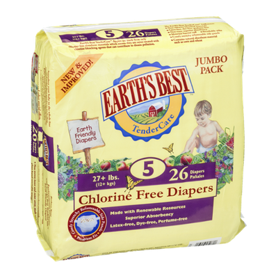 Earth's Best TenderCare Chlorine Free Diapers Size 5 - 26 CT