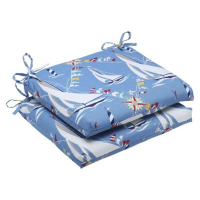 Pillow Perfect Outdoor 2-Piece Square Edge Seat Cushion Set - Set Sail