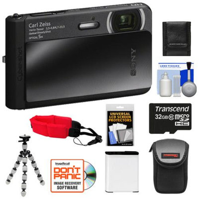 Sony Cyber-Shot DSC-TX30 Shock & Waterproof Digital Camera (Black) with 32GB Card + Battery + Case + Floating Strap + Flex Tripod + Accessory Kit