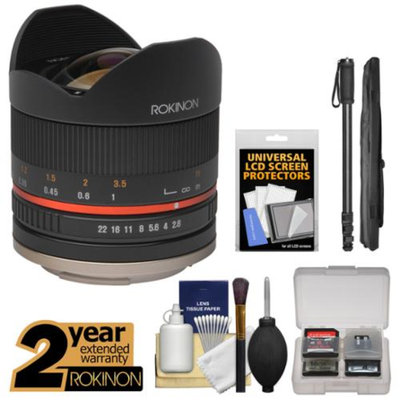 Rokinon Series II 8mm f/2.8 Fisheye Lens with 2 Year Ext. Warranty + Monopod Kit for Fuji X-A1, X-E1, X-E2, X-M1, X-T1, X-Pro1 Camera