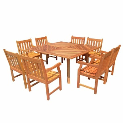 VIFAH FSC Eucalyptus Outdoor Dining Set with Square Table, Natural, 1 ea