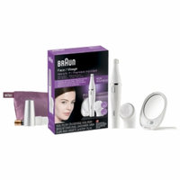 Braun Face / Visage Mini Epilator + Cleansing Brush Set, (Includes White Pouch), 1 set