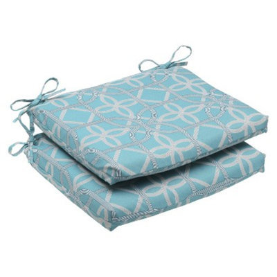 Pillow Perfect Outdoor 2-Piece Square Edge Seat Cushion Set - Blue/Brown Keene