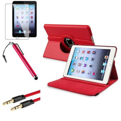 Insten iPad Mini 3/2/1 Case, by INSTEN Red 360 Leather Case Cover+LCD+Stylus+Cable for iPad Mini 3 2 1
