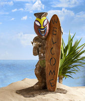 Global Surplus Inc. Garden Oasis Friki Tiki 25in Statue with Welcome Surfboard - GLOBAL SURPLUS INC.