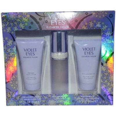 Elizabeth Taylor Violet Eyes Gift Set for Women (Eau De Parfum Spray, Shower Gel, Lotion )