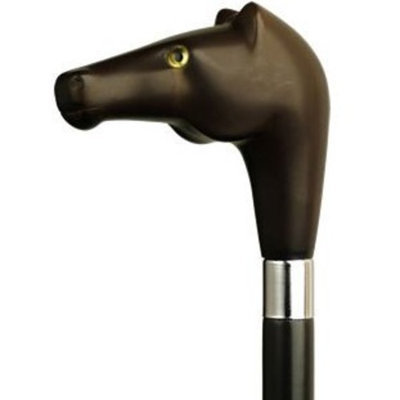 Harvy Horse Head Glass Eye Cane Maple Shaft, Brown Handle -Affordable Gift! Item #DHAR-9130200