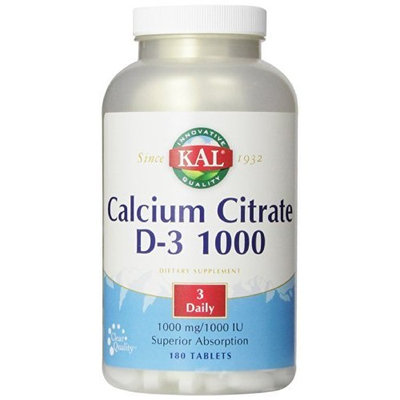 KAL Calcium Citrate with D 1000 IU Tablets, 1000 mg, 180 Count