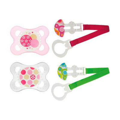 MAM Baby 2+ Months Pink Trends Pacifier with 2 Keeper Clips 4-pc.
