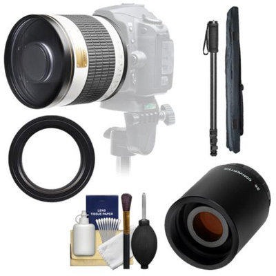 Samyang 500mm f/6.3 Mirror Lens (White) with 2x Teleconverter (=1000mm) + Monopod Kit for Canon EOS 60D, 7D, 5D Mark II III, Rebel T3, T3i, T4i Digital SLR Cameras