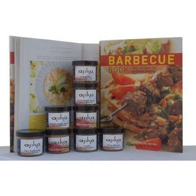 Ajika Grilling Food Gift For The Chef - Barbecue Book & International Meat Kabob, Tandoori, Arabic & Mediterranean Seasonings & Garnish Spices
