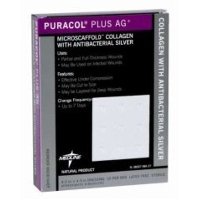 Medline MSC8744EPH Puracol Plus AG+ Collagen Dressings With Silver, 4X4