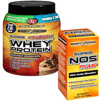 Body Fortress Super Advanced 2lb Cookies n Creme Whey Protein Powder + 90ct Super Nos Pump Nitric Oxide Stimulator Bundle