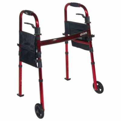 Drive Medical Portable Folding Travel Walker with Wheels & Fold up Legs, 5 inch Wheels, 1 ea