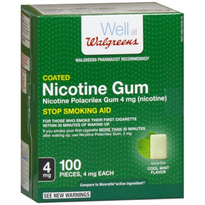 Walgreens Coated Nicotine Polacrilex Gum 4 mg, Cool Mint, 100 ea