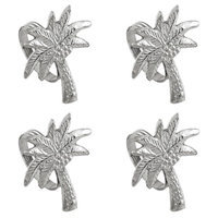 India Handicrafts Shaped Palm Tree Napkin Rings Set of 4 Silver Tone Metal