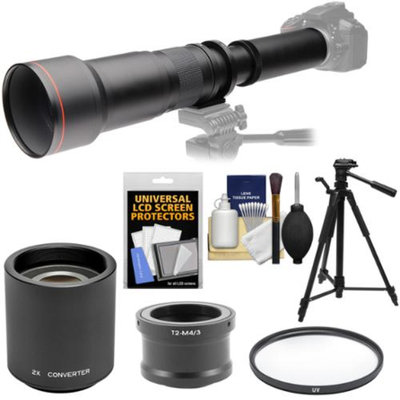 Vivitar 650-1300mm f/8-16 Telephoto Lens with 2x Teleconverter (=2600mm) + Tripod + Filter Kit for Olympus Pen/OM-D & Panasonic Lumix Micro Four Thirds Camera