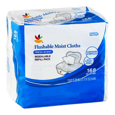 Ahold Flushable Moist Cloths Fresh Scent Resealable Refill Pack - 168 CT