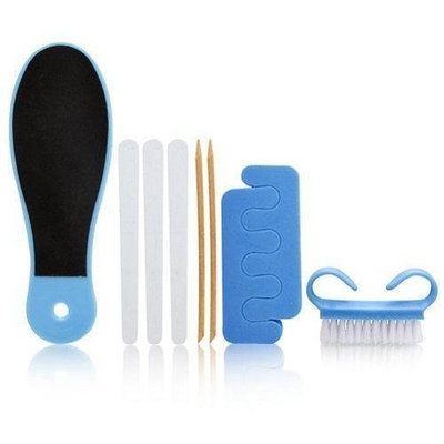 Spa Sister Spoiled Girl Need to Pedi Deluxe 8 Piece Set - Blue 8 Piece Set Includes: Foot File + Nail Brush + Cuticle Sticks + Emery Boards + Toe Separators