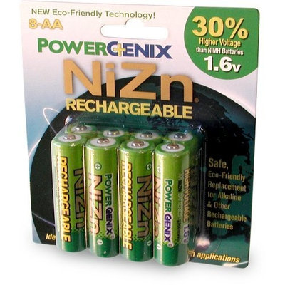 PowerGenix ZRPGX-AA8 AA 1.6v 2500 mWh ZiNc High-Voltage Rechargeable Batteries -8 Pack (Green)