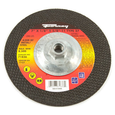 Forney 71836 Grinding Wheel with 5/8-Inch-11 Threaded Arbor Metal Type 27 A30R 7-Inch-by-1/8-Inch
