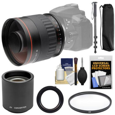 Vivitar 500mm f/6.3 Mirror Lens with 2x Teleconverter (=1000mm) + Monopod + Filter + Accessory Kit for Nikon Digital SLR Cameras