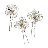 Colette Malouf Set of 3 Pearl and Crystal Flower Curved Hairpins in Pouch
