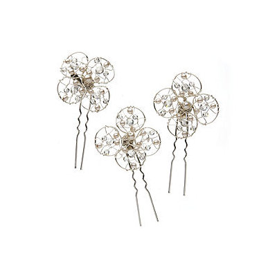 Colette Malouf Set of 3 Pearl and Crystal Flower Curved Hairpins in Pouch