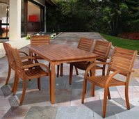 Amazonia Orlando 7 Piece Eucalyptus Wood Rectangular Patio Dining Set Brown