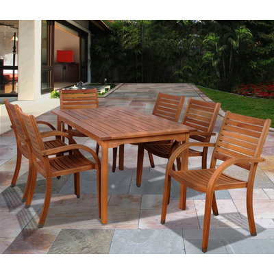 Amazonia Orlando 7 Piece Eucalyptus Wood Rectangular Patio Dining Set Brown