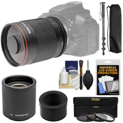 Vivitar 500mm f/8.0 Mirror Lens with 2x Teleconverter (=1000mm) + Monopod + 3 Filters Kit for Nikon 1 J1, J2, J3, J4, S1, V1, V2, V3 Camera